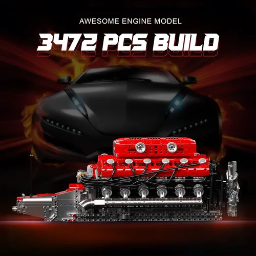 Miniatura 3 de Mould King Kit de modelo de motor V12 que funciona – Juego de bloques de construcción de mini motores motorizados con batería y cambio de marchas
