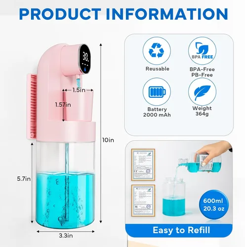 Miniatura 4 de Dispensador automático de enjuague bucal para baño, dispensador inteligente de enjuague bucal de 21.12 onzas sin contacto, juego de accesorios