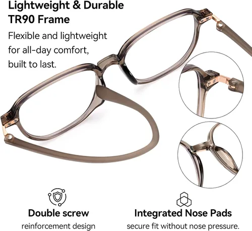Miniatura 4 de Dollger Lentes de luz azul para mujer, de gran tamaño, cuadrado, bloqueo de luz azul, marcos grandes, pantalla de computadora, anteojos elegantes