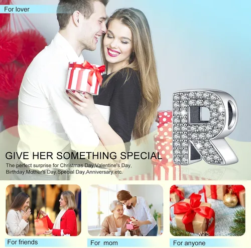 Miniatura 90 de PARCOM Dijes de letras compatibles con pulseras Pandora de plata esterlina S925 con iniciales para pulseras del alfabeto A-Z, cuentas de letras