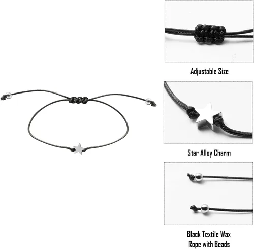 Miniatura 3 de WATINC Pulsera de deseos de 7 cumpleaños, pulseras ajustables de cordón de estrella con tarjetas de deseos, pulsera simple hecha a mano, regalo