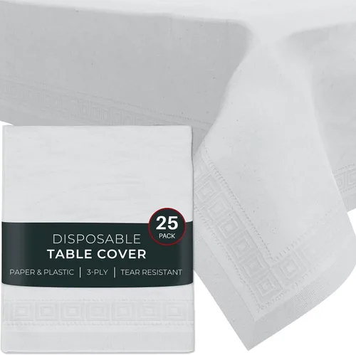 Miniatura 8 de HOUZZKINGZ USA Manteles de papel para mesas rectangulares 54" X 108" – Paquete de 12 Mantel desechable de papel blanco Manteles de mesa