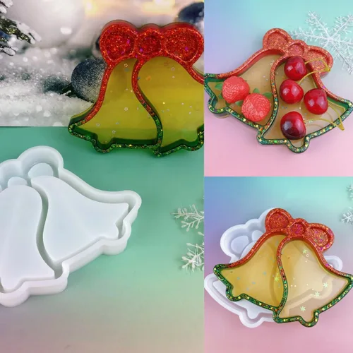 Miniatura 5 de Moldes de silicona de resina de bandeja de campana de Navidad, placa de caramelo de aperitivo, molde de fundición de placa de almacenamiento