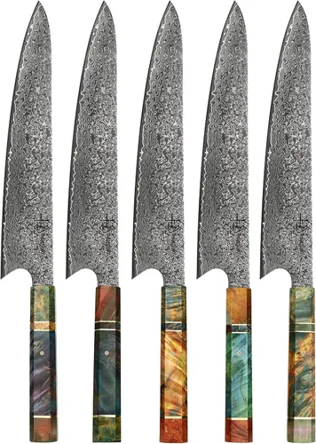 Miniatura 5 de Cuchillo de chef damasquinado, mango único de una sola pieza, cuchillo de cocina profesional de chef japonés Vg10, 67 capas, acero damasquinado