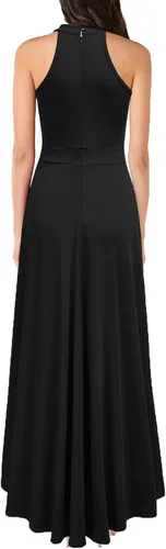 Miniatura 2 de MUSHARE Vestido largo de fiesta formal con cuello halter y volantes para mujer