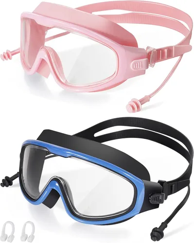 Miniatura 19 de Gafas de natación para adultos, a prueba de fugas, gafas de piscina antivaho, gafas de natación de visión amplia con tapones para los oídos y clip