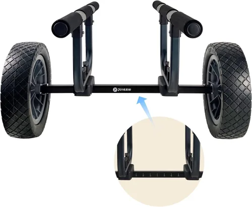 Miniatura 4 de Carrito de kayak resistente, carrito de canoa ajustable de ancho con ruedas de playa planas de 12 pulgadas Gris