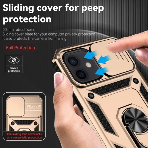 Miniatura 2 de Funda para iPhone 12/12 Pro, iPhone 12/12 Pro con funda para cámara y soporte, grado militar, a prueba de golpes, resistente, con funda magnética