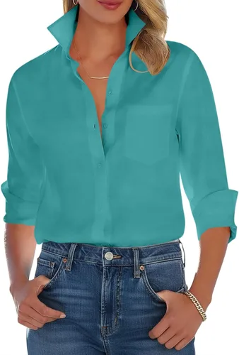 Miniatura 13 de Camisas con botones para mujer, camisa de vestir de manga larga, sin arrugas, con cuello, camisa de trabajo, casual, blusa de oficina
