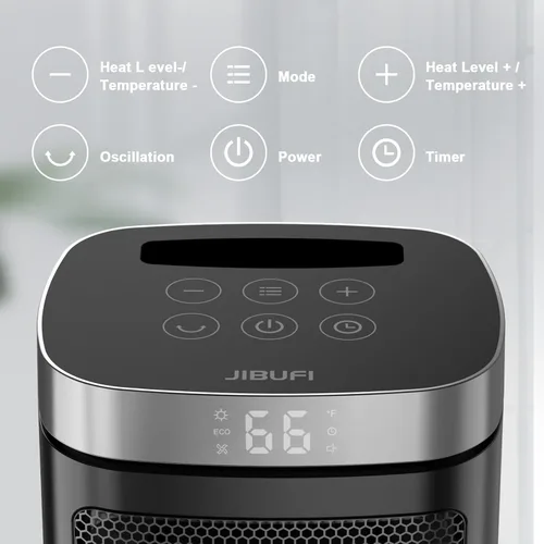 Miniatura 2 de Calentador de espacio portátil pequeño para uso en interiores, con función de rotación de 70°, calentador eléctrico JIBUFI PTC de 1500 W