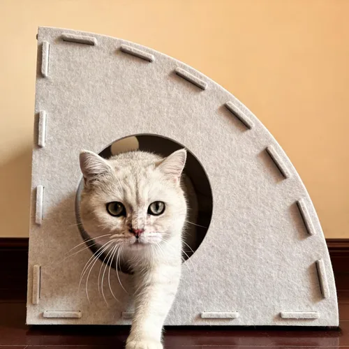 Miniatura 6 de Casa de fieltro para gatos gris, diseño de esquina cerrada en forma de abanico para esquinas de pared y rincones de sofá, con almohadilla