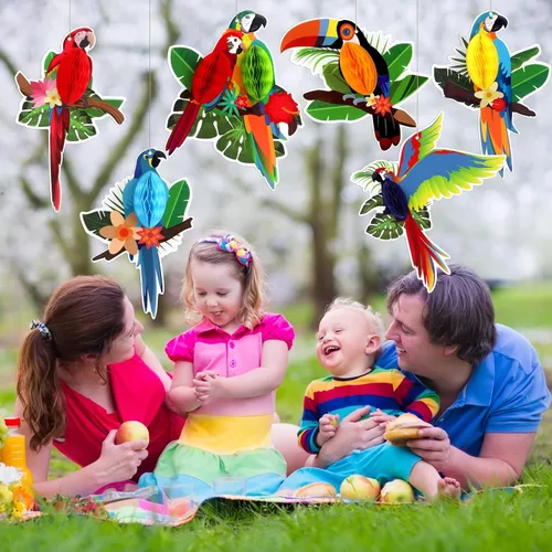 Miniatura 4 de 6 piezas de recortes de panal de pájaros tropicales – Decoración hawaiana Luau Tropical para verano, playa, selva, safari, selva tropical, fiesta