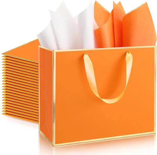Miniatura 19 de ReliThick Paquete de 12 bolsas de regalo de papel metálico con asas y papel de seda de 11.8 x 10 x 4 pulgadas, bolsa de agradecimiento para Azul