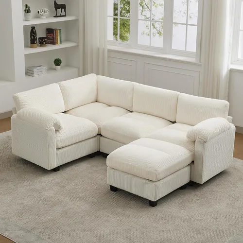 Miniatura 29 de Sofá biplaza modular de 61 pulgadas, asiento extra profundo para sala de estar, sofá de pana profundo con almohadas para reposabrazos, cosido