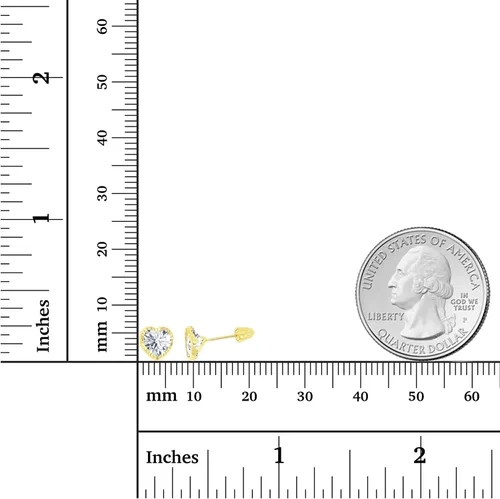 Miniatura 4 de Pendientes de tuerca de oro macizo de 14 quilates, hipoalergénicos de 0.236in, con forma de corazón, bisel pulido, con rosca en la parte trasera