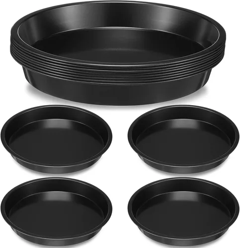 Miniatura 9 de 8 piezas de mini moldes para tartas de 4 pulgadas, reutilizables, antiadherentes, platos para hornear pizza de acero al carbono, platos