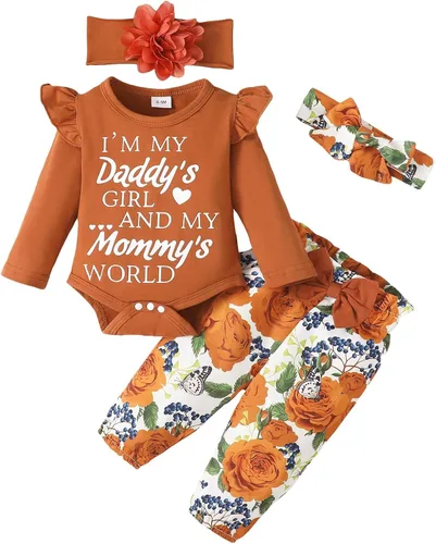 Miniatura 101 de SUNNY PIGGY Ropa para bebé recién nacida, con volantes, mameluco de algodón floral, conjunto de pantalones de algodón para niñas