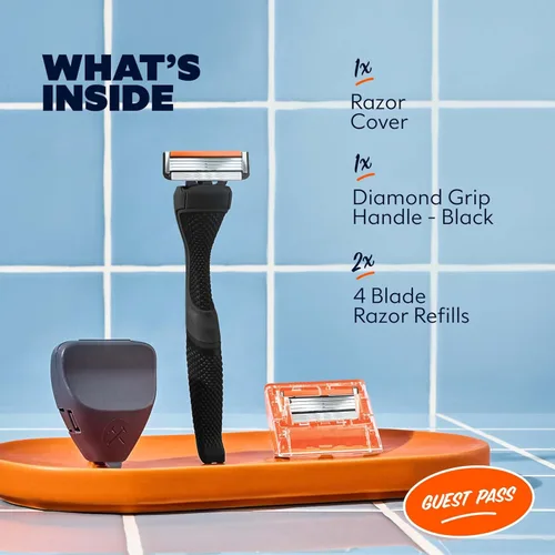 Miniatura 2 de Dollar Shave Club El juego de afeitado The Guest Pass 2 cartuchos de repuesto de enjuague Swift, 1 mango (negro), 1 cubierta de afeitar