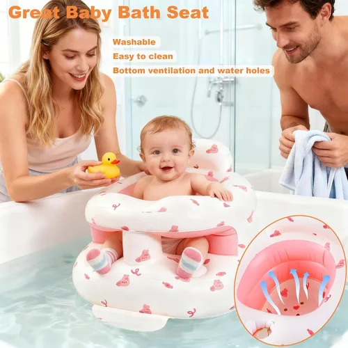 Miniatura 4 de EXBEPE Asiento de bebé inflable engrosado, silla de bebé inflable de 3 a 36 meses con bandeja, silla de alimentación infantil con soporte