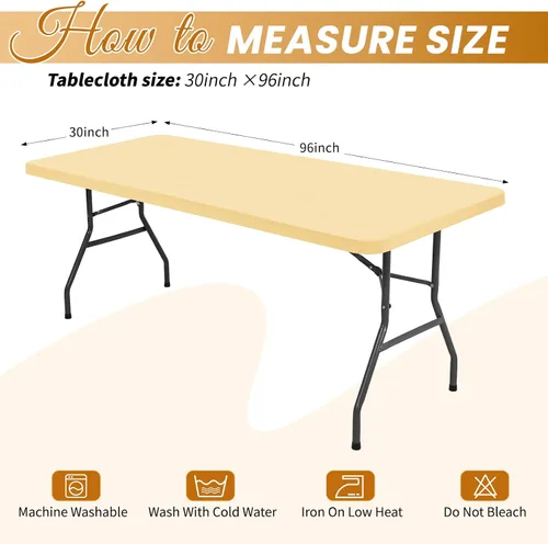 Miniatura 2 de Paquete de 6 fundas de tela elástica para mesa, color beige, para mesas de 8 pies, protector de mantel rectangular universal lavable y elástico