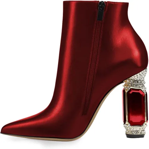 Miniatura 118 de FSJ Botas de tacón alto con punta puntiaguda para mujer, con tacón alto, con cremallera lateral brillante, estilo casual, para uso diario, zapatos