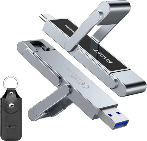 EAGET 512GB High-Speed Dual USB Flash Drive, Up to 2100 MB/s, Portable SSD with USB 3.2 + USB-C, Metal Frame & Transparent Window Design, External