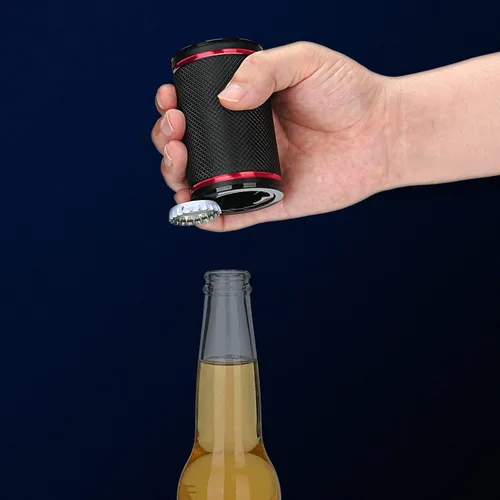 Miniatura 3 de KITCHENDAO Abrebotellas de cerveza de lujo con receptor magnético de tapa – Empuje para abrir – Mantén la tapa intacta – Paquete en caja de regalo