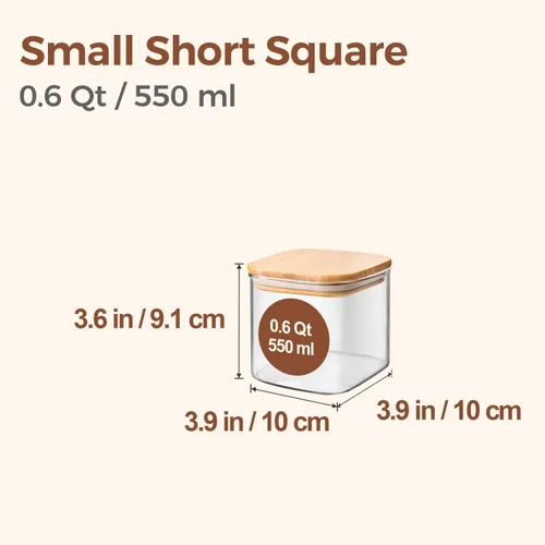 Miniatura 2 de ComSaf Juego de tarros de almacenamiento de alimentos de vidrio de 0.6 Qt, juego de 6 tarros de almacenamiento transparentes con tapas herméticas