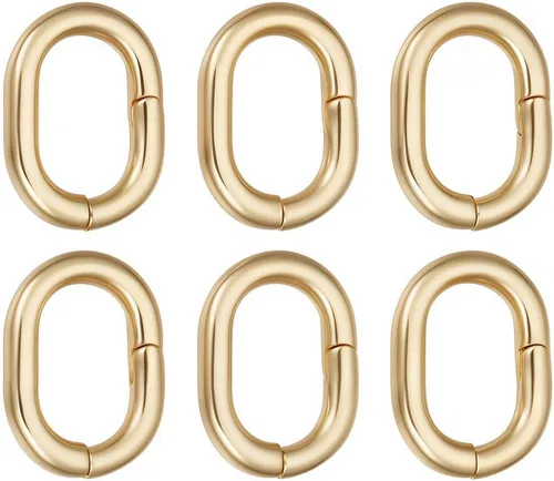 Miniatura 17 de SUNNYCLUE 1 caja de 6 piezas de 3 tamaños de latón ovalados llaveros de puerta de resorte, pequeño llavero de oro de 18 quilates, mosquetón, cierres