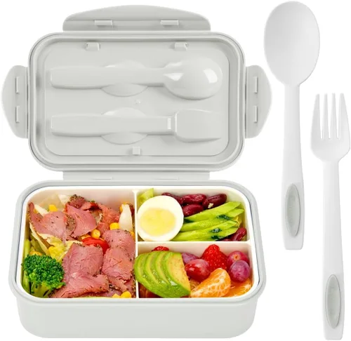 Miniatura 14 de LOVINA Cajas Bento para Adultos – Contenedor de almuerzo Bento de 1100 ML para niños con cuchara y tenedor – Tamaño perfecto duradero para comida