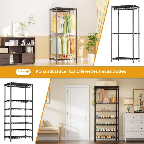 Miniatura 5 de Ulif E13C Sistema Organizador de Armario de Servicio Pesado, Estantes de Ropa Independientes para Colgar Ropa, Perchero Ajustable de 63" An x 16" Pr