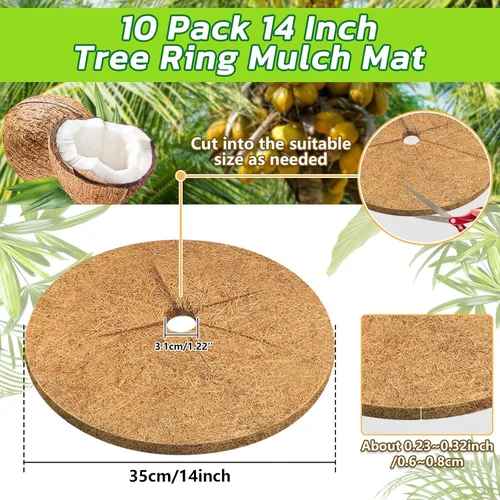 Miniatura 2 de Legigo 10 alfombrillas protectoras de fibra de coco, anillo protector de plantas de árbol de coco natural, anillo de protección de fibra de coco