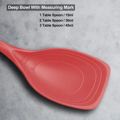 Miniatura 3 de Cuchara de cocina grande de silicona, juego de cuchara sólida antiadherente con perno profundo y marca de medición para mezclar, servir, escurrir