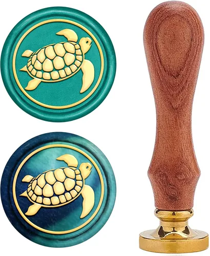 CRASPIRE Sello de cera de tortuga marina de 0.984 in, sello de sellado de verano oceánico, vintage, retro, cabeza de latón, mango de madera,