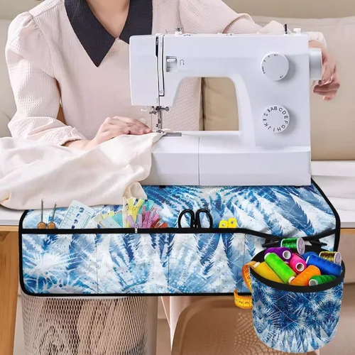 Miniatura 4 de Tapete para máquina de coser de teñido anudado con bolsillos, impermeable, organizador para máquina de coser para reducir el ruido, tapete protector