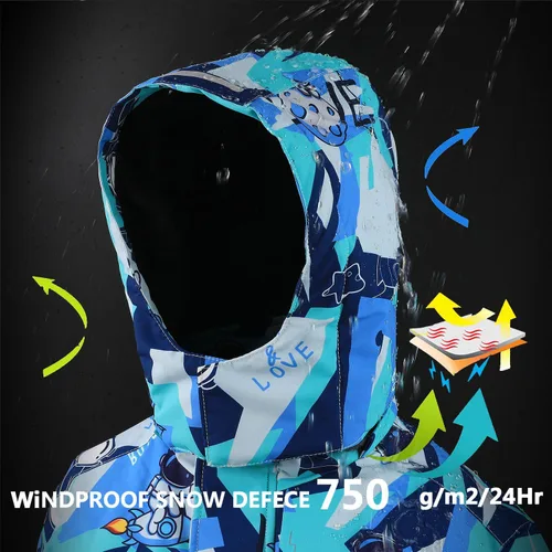 Miniatura 4 de Chaquetas de esquí para niños, impermeable, abrigo de invierno con forro polar, resistente al viento, chaqueta de snowboard con capucha desmontable