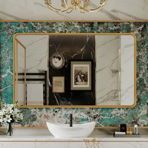 Miniatura 7 de Espejos con marco negro para baño, espejo rectangular de 55 x 30 pulgadas con esquinas redondeadas para pared, espejo de tocador negro mate