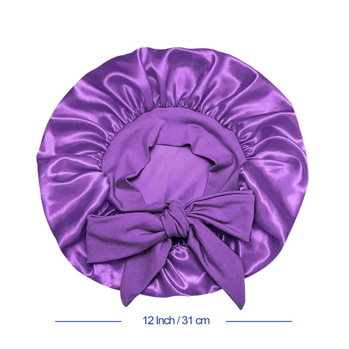 Miniatura 5 de Gorro de satén de seda para el cabello: 2 gorros para niños con banda elástica para atar y ajustar las correas ajustables para dormir y dormir