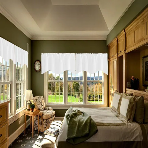 Miniatura 2 de Cenefa Blanco Puro Paquete de 2 - Cortinas de Liquidación para Sala de Estar, Baño y Dormitorio - Estilo Granja Festoneado, 18 Pulgadas de Largo