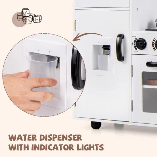 Miniatura 6 de INFANS Juego de cocina para niños, juego de cocina de madera con luz y sonido realistas, estufa, fregadero, microondas, armario de almacenamiento