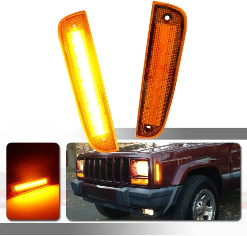 Miniatura 11 de Kit de lentes transparentes LED ámbar compatible con Jeep Cherokee 1997 1998 1999 2000 2001 Luz marcador de estacionamiento lateral de parachoques