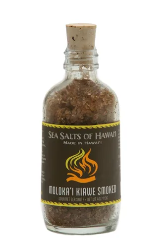 Sea Salts of Hawaii Molokai Kiawe Mesquite - Sal marina hawaiana ahumada, botella de 4 onzas, fabricada en Hawái