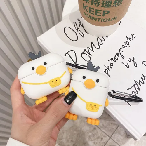 Miniatura 5 de Linda Funda de Pato para Airpod de 2ª y 1ª Generación, Divertida Funda de Airpods 3D de Dibujos Animados Kawaii con Kit de Limpieza y Llavero