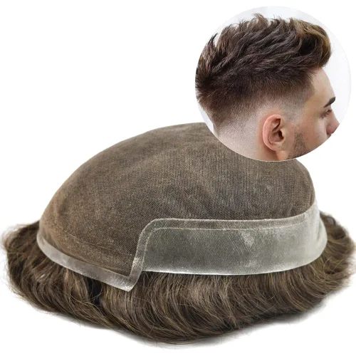Miniatura 155 de Sistema de repuesto de cabello humano europeo con encaje frontal suizo para hombre, tupé para hombre, pieza de cabello, nudo blanqueado, línea #17
