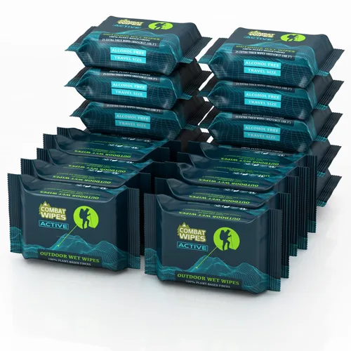 Miniatura 9 de Combat Wipes ACTIVE Toallitas Húmedas para Exteriores - Equipo de Campamento Extra Grueso, Biodegradable, Paños de Limpieza/Refrescantes para Cuerpo