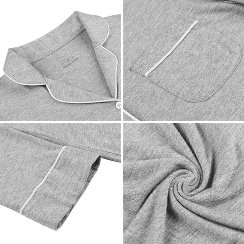 Miniatura 32 de Samring Camisón de pijama para mujer, manga corta/larga, con botones, camisón para dormir, camisón para novio, talla XXL