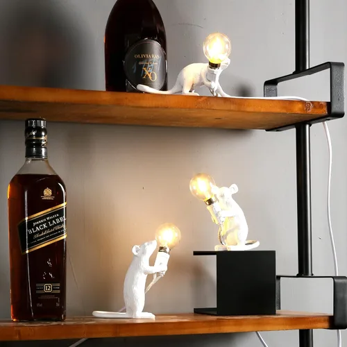 Miniatura 3 de Moderna lámpara de ratón de resina con luces de mesa, lámparas de escritorio creativas, decoración de regalo de mesita de noche, dormitorio LED