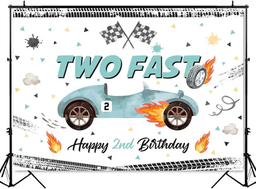 Miniatura 4 de Mocsicka Fondo de fotos de dos cumpleaños rápidos para niños, decoración de feliz segundo cumpleaños, pancarta de mesa para pasteles