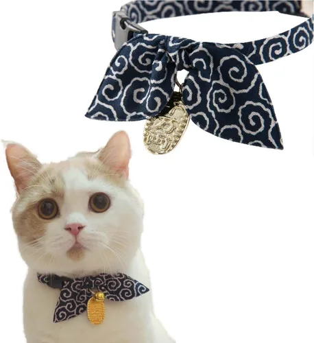Miniatura 10 de Necoichi Collar de gato ninja (verde) con campana de seguridad, suave y ligero para gatos, gatito, patrón elegante japonés, vendedor número 1
