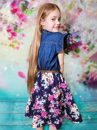 Miniatura 5 de YJ.GWL Vestido occidental para niñas, vestido de mezclilla para niña, vestidos de princesa para niñas, vestidos de fiesta para niñas de 3 a 14 años